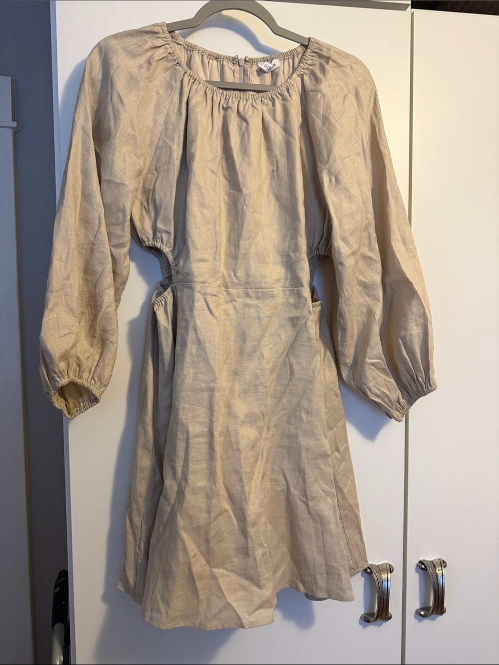 Girls' Cream Smocked-Waist Long Sleeve Dress